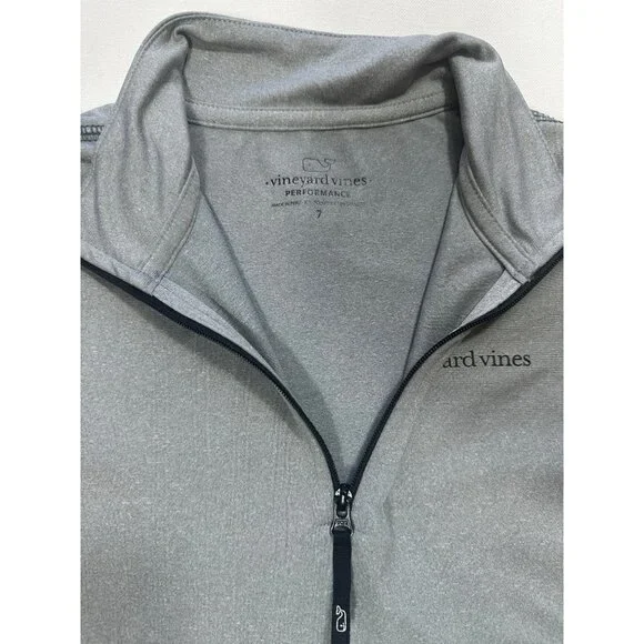 Vineyard Vines Boys Performance Sweater Size 7 Gray Quarter Zip Pull Over EC - Picture 2 of 5